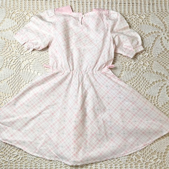Vintage 1980s Amy Too Pink Floral Check Blouson Modest Dress Girls 7-8 Years - Picture 3 of 6